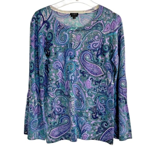 Talbots Paisley Merino Wool Bell Sleeve Sweater Medium - Picture 1 of 6